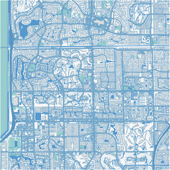 Map of Tamarac in Florida in a professional blue style. Contains layered vector with roads water, parks, etc.