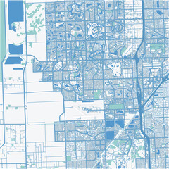 Map of The Hammocks in Florida in a professional blue style. Contains layered vector with roads water, parks, etc.
