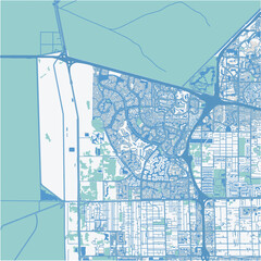 Map of Weston in Florida in a professional blue style. Contains layered vector with roads water, parks, etc.