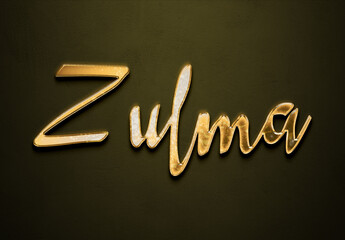 Old gold text effect of Spanish name Zulma with 3D glossy style Mockup.