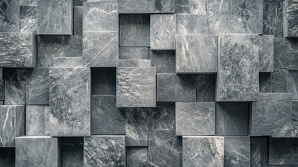A detailed texture of grey stone and marble blocks arranged in a natural, rugged pattern, evoking strength and simplicity for architectural backgrounds