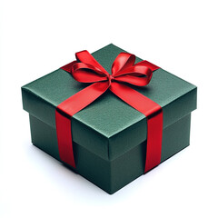 Obraz premium green gift box with red ribbon on isolated white background