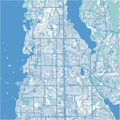 Map of Palm Harbor in Florida in a professional blue style. Contains layered vector with roads water, parks, etc.