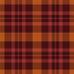 Chic plaid check texture, back pattern textile seamless. Damask tartan fabric vector background in red and dark colors.