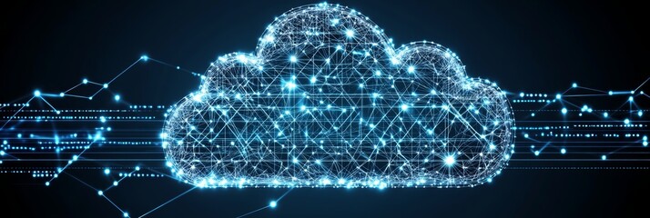 Abstract Glowing Cloud Network Representing Cloud Computing, Technology And Interconnectivity