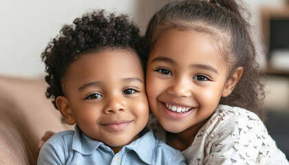 Brother and sister are embracing and smiling together