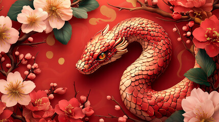 Obraz premium Chinese new year wallpaper with a snake, year of the snake