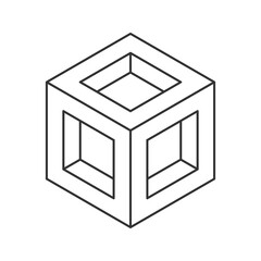 Cube logo, geometric vector design. Monochrome box logotype company, trendy techno emblem in isometric line style.