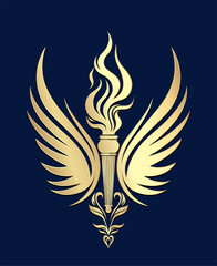 winged torch flame ornamental gold logo symbol