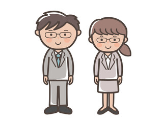 眼鏡姿の若い男女ビジネスマンのイラスト_メガネ男子とメガネ女子