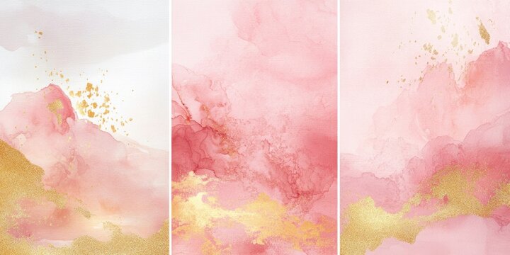 Blush pink abstract watercolor art with gold accents, perfect for elegant posters or modern business cards