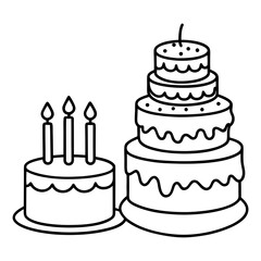 Birthday Cake outline coloring book page line art illustration.