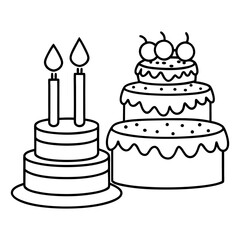 Birthday Cake outline coloring book page line art illustration.