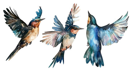 Obraz premium Set of Hand-Painted Watercolor Birds Isolated on White
