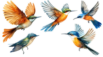 Obraz premium Set of Hand-Painted Watercolor Birds Isolated on White