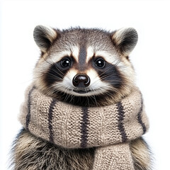 Obraz premium portrait of a raccoon in a scarf on a white background