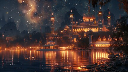 Fototapeta premium beautiful poster sunset in arabia