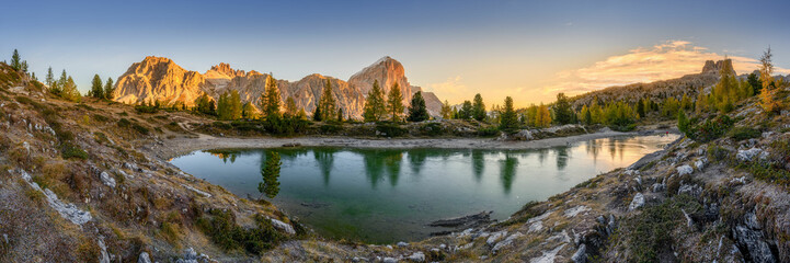 Lago di Limedes in the light of the rising sun