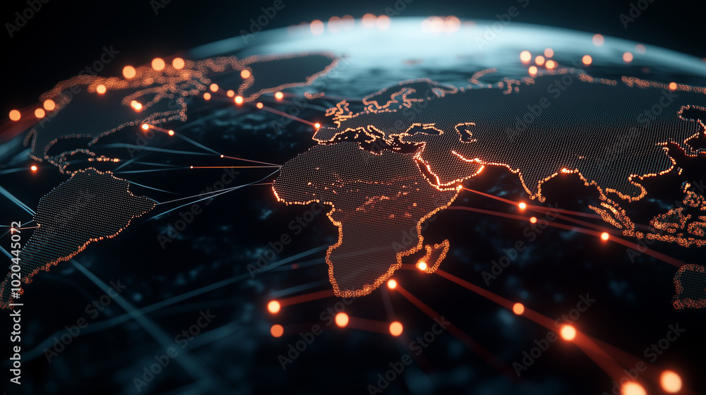 Poster an abstract 3d model of the earth with angular, glowing geometric facets. the continents are connect