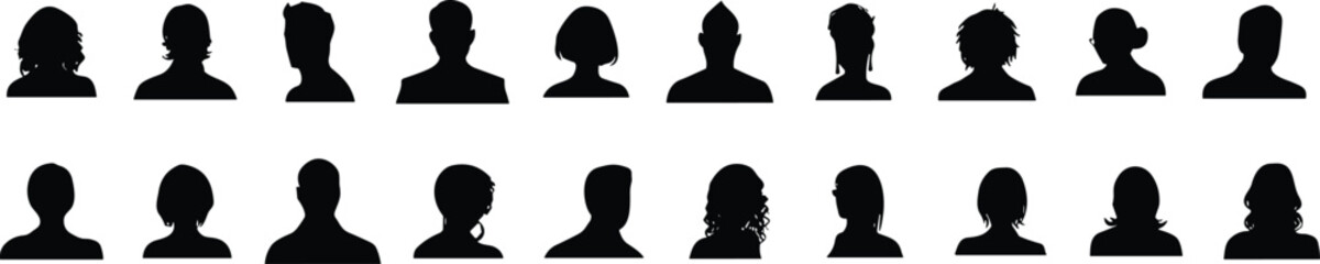 Set man and woman head icon silhouette. Male and female avatar profile sign, face silhouette logo stock vector