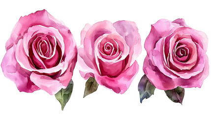 Elegant Watercolor Rose Set with Hand-Painted Pink Flowers on white background.
