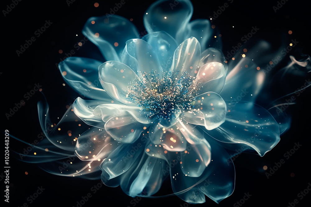 Poster this stunning artwork features a luminous flower surrounded by an aura of soft light and delicate co