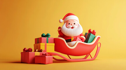Obraz premium Delight in the festive spirit with this charming illustration of Santa in his sleigh
