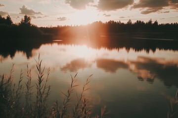 Fototapeta premium Silence. Beautiful evening landscape with a lake.