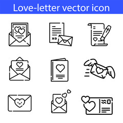 Love letter vector icon set on white background.  High quality outline symbol for web design or mobile app. Thin line sign for design logo