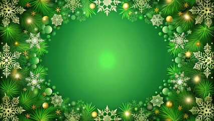 Festive green Christmas background adorned with decorations