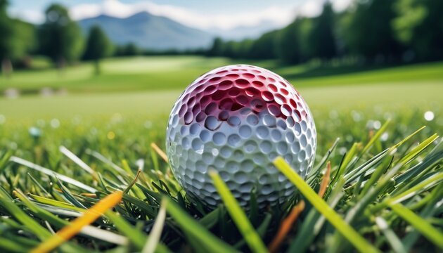 An inspiring golf banner displaying a golf ball on a tee, perfectly situated in a lush green landscape, encouraging enthusiasts to embrace the game and nature's beauty, Generative AI