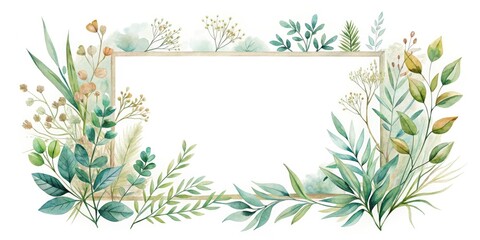 Fototapeta premium A minimalist watercolor frame featuring meadow plants, perfect for adding a touch of nature-inspired elegance to your space. Embrace serene beauty with this art piece.