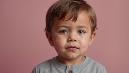 Portrait of young boy toddler with light skin and neutral expression