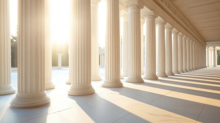 marble pillars building detail with sunshine