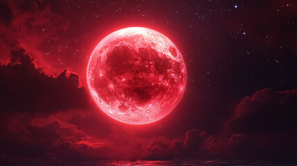 Big Bloody Red Moon and Stars: A big bloody red moon accompanied by stars.