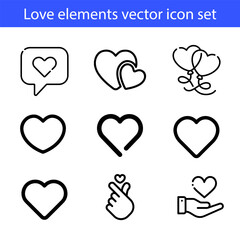 Love elements vector art icon set on white background. Stroke vector illustration on a white background. Modern outline style icons collection.