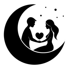 Moonlight Couple Illustration for Wedding Invitations and Romantic Theme 