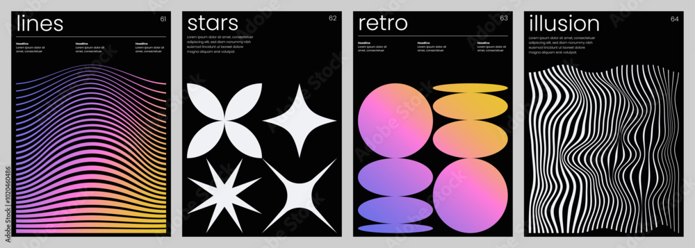 Wall mural abstract retro futuristic cover set with customizable text