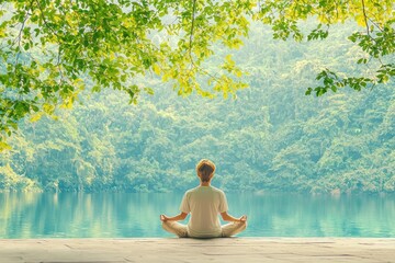 Fototapeta premium A serene individual meditating in a peaceful natural setting