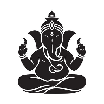 recommend clip art: Black and White Illustration of the Hindu God Ganesha vector isolated on white background.