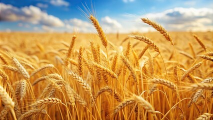 Fototapeta premium field of golden wheat rice swaying gently in the breeze