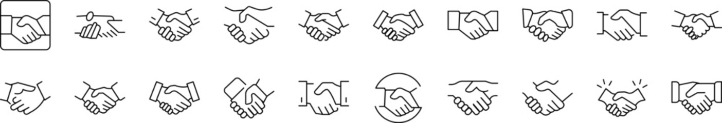Handshaking Outline Icon Collection. Editable Stroke. Perfect for Infographics, Articles, Books, Flyers, Banners