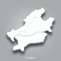 Fototapeta premium 3D Map of Frankfurt with Waterways Highlighted