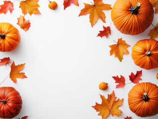 Autumnal arrangement of vibrant pumpkins and fallen leaves captured in a seasonal celebration