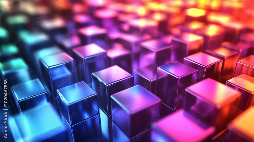 Poster colorful illuminated cubes create a vibrant abstract pattern in a digital landscape during a nightti