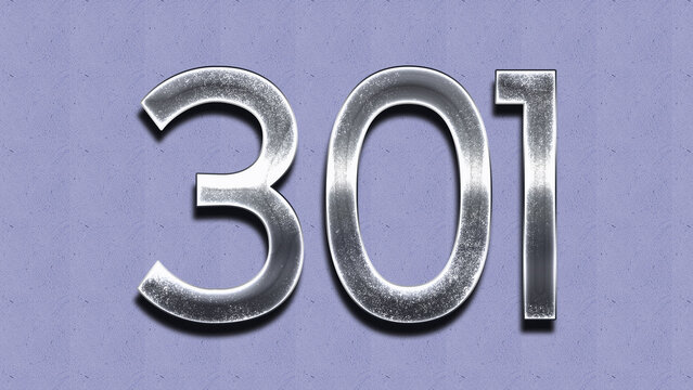 3D Chrome number design of 301 on purple wall.