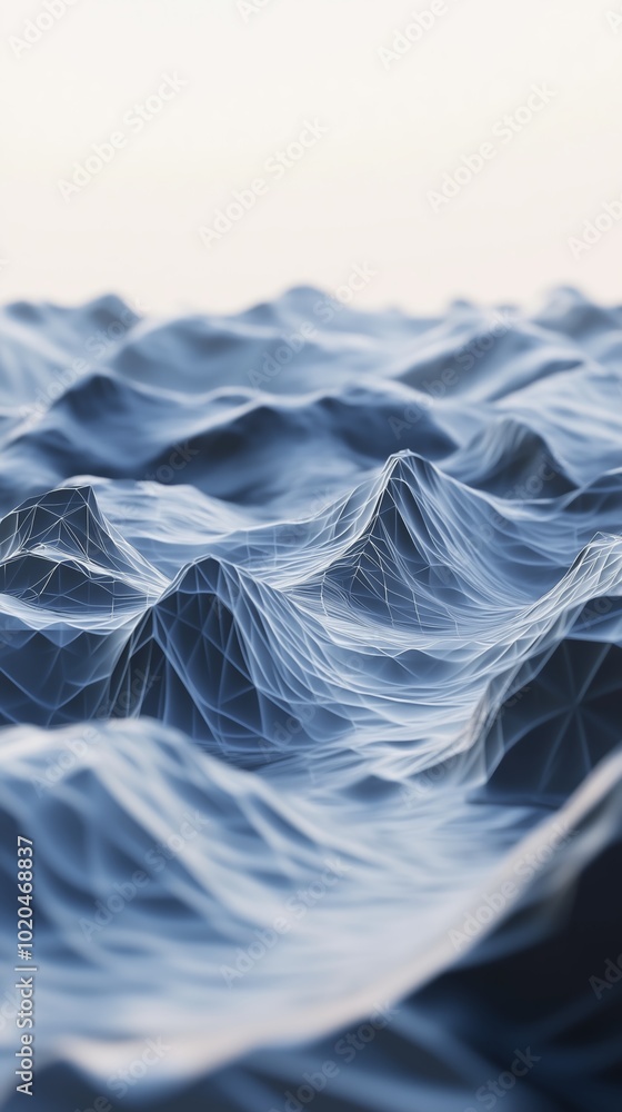Poster abstract digital representation of ocean waves, showcasing geometric patterns and textures during da