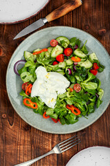 Salad of vegetables and milk Burrata cheese.