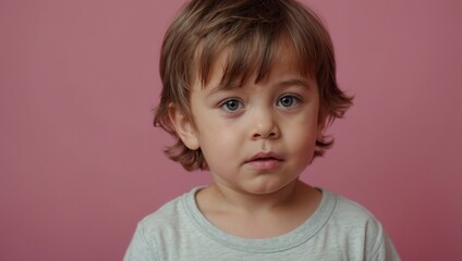 Naklejka premium Portrait of a young child, likely 1-3 years old, looking directly at camera with neutral expression