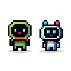 Cartoon kawaii game character in pixel art vector